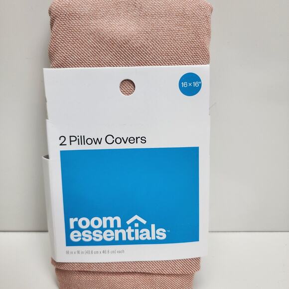 Target Room Essentials 16"x16" Square Pink & White 2 Pillow Covers NEW - Picture 1 of 6